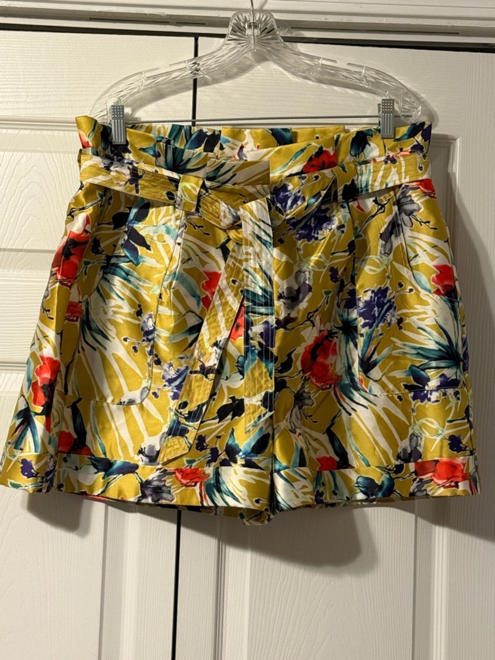 Gracia Yellow Floral Tie-Waist Shorts with Multicolor Print
